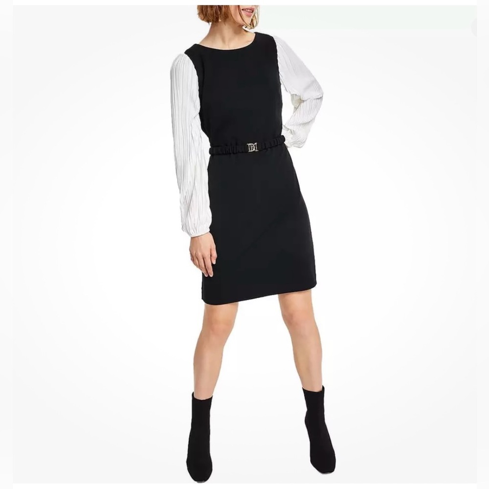 NWT‎ DKNY dress size 2 stunning black & white belted career dress PERFECT 🖤